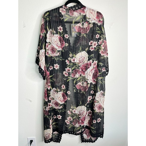 NWT LuLaRoe M Floral Sheer Cover Up Lace Crochet Kimono Midi Open Front Oversize - Picture 3 of 13